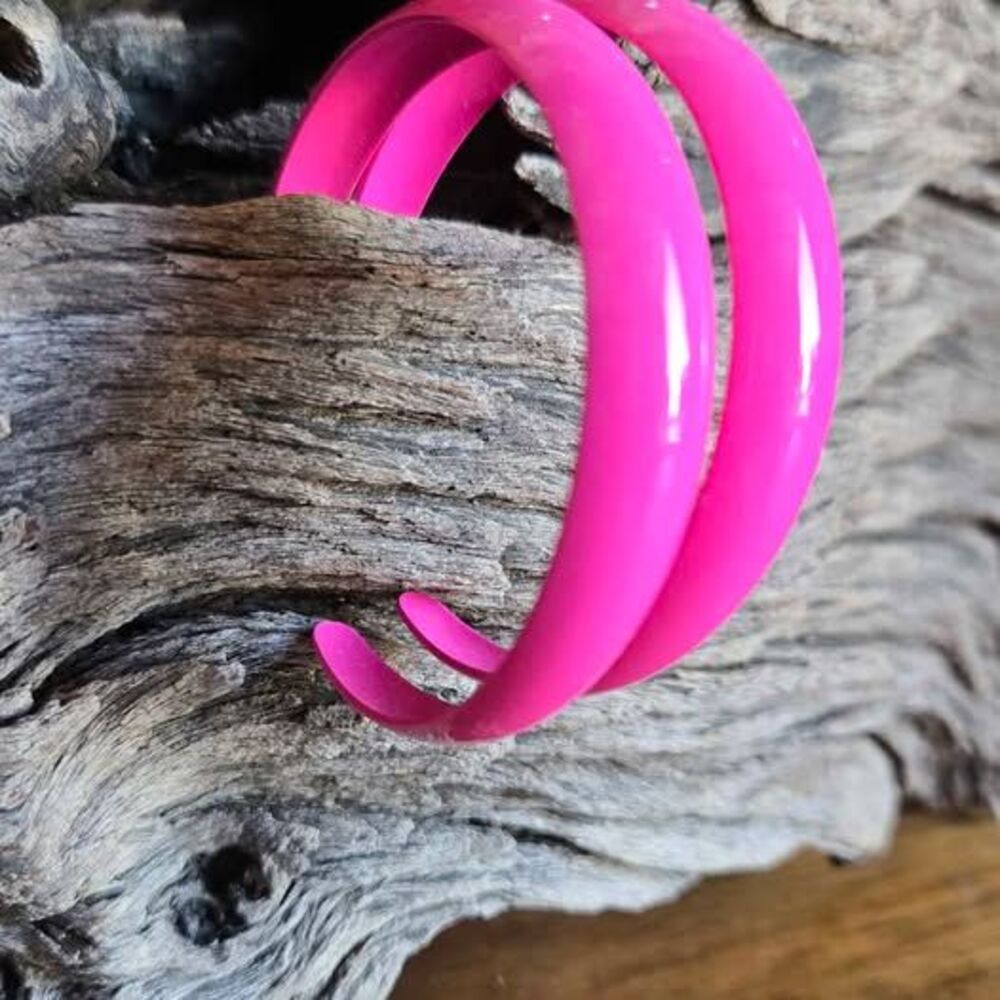 Pink Enamel Hoop Earrings 2" Pre-Owned